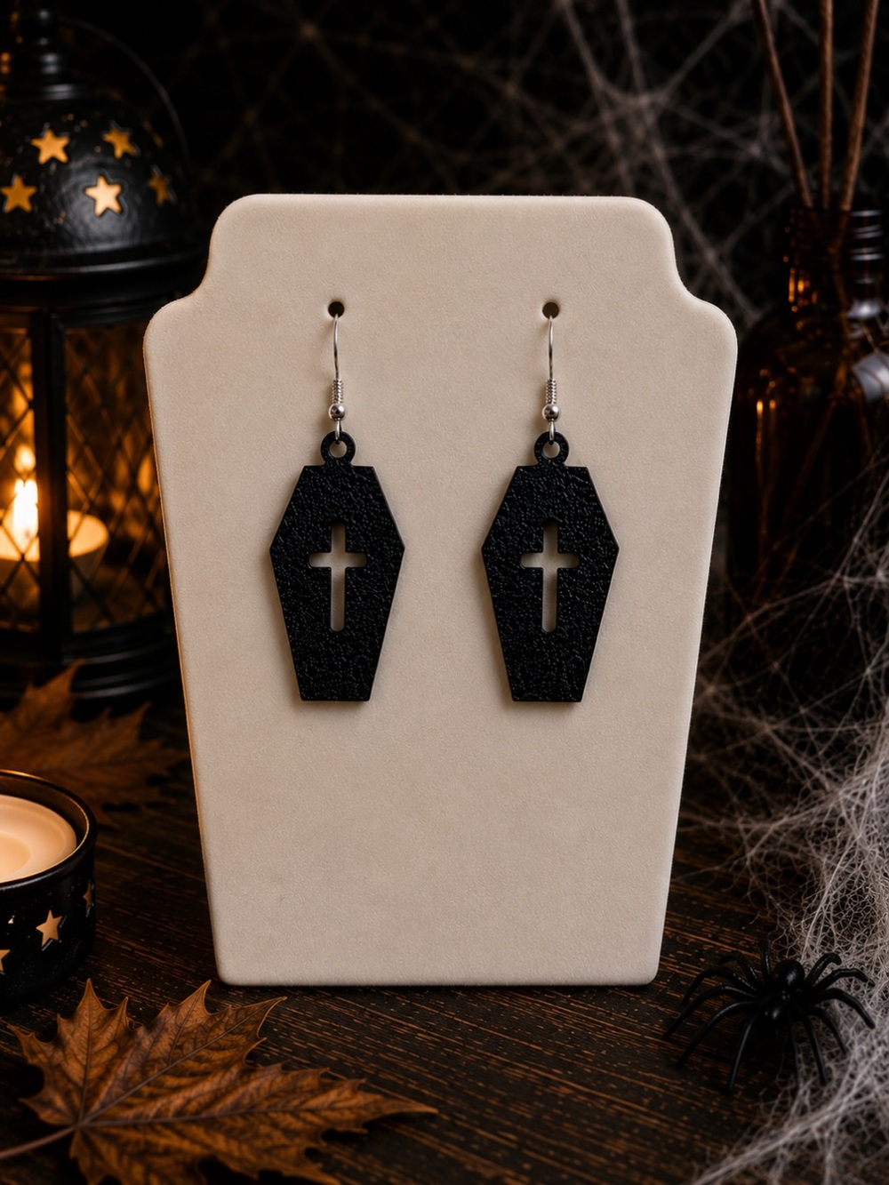 Black Coffin Cross Dangle Earrings - Women Jewelry